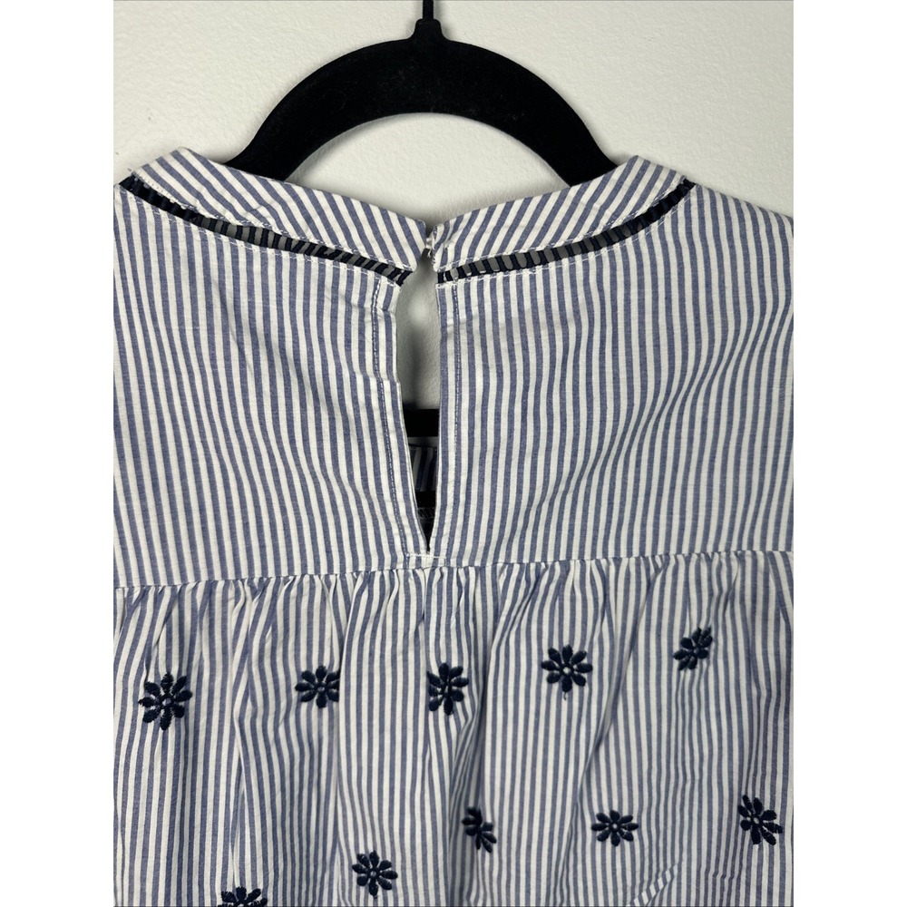 Crown & Ivy Large Womens Top Peasant 3/4 Sleeve Blue Stripe Embroidered Boho - Picture 13 of 16